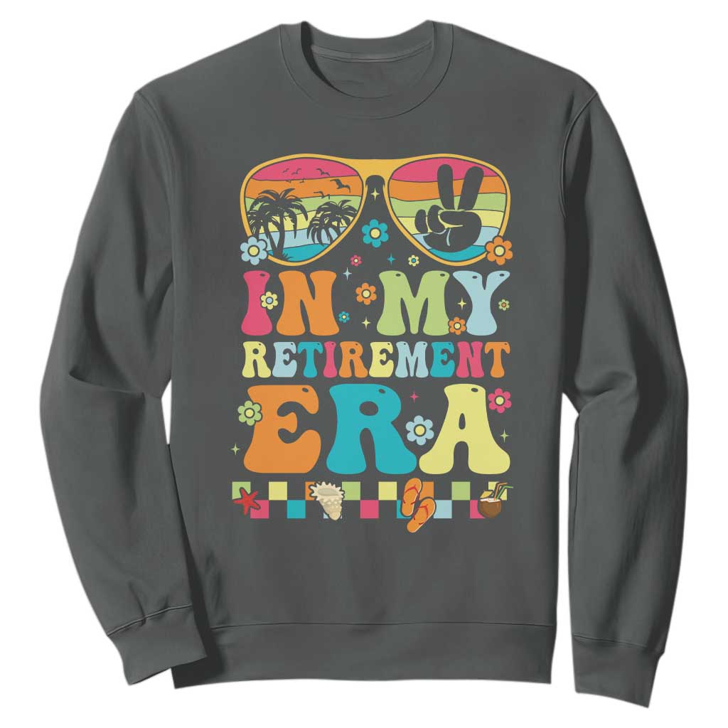 Retired Est 2025 Sweatshirt In My Retirement Era Groovy Summer Vibes TS10 Dark Heather Print Your Wear