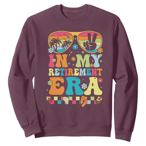 Retired Est 2025 Sweatshirt In My Retirement Era Groovy Summer Vibes TS10 Maroon Print Your Wear