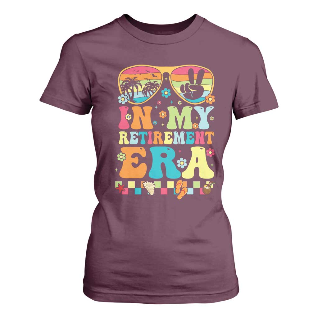 Retired Est 2025 T Shirt For Women In My Retirement Era Groovy Summer Vibes TS10 Maroon Print Your Wear