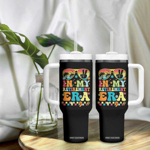Retired Est 2025 Tumbler With Handle In My Retirement Era Groovy Summer Vibes TS10 Print Your Wear