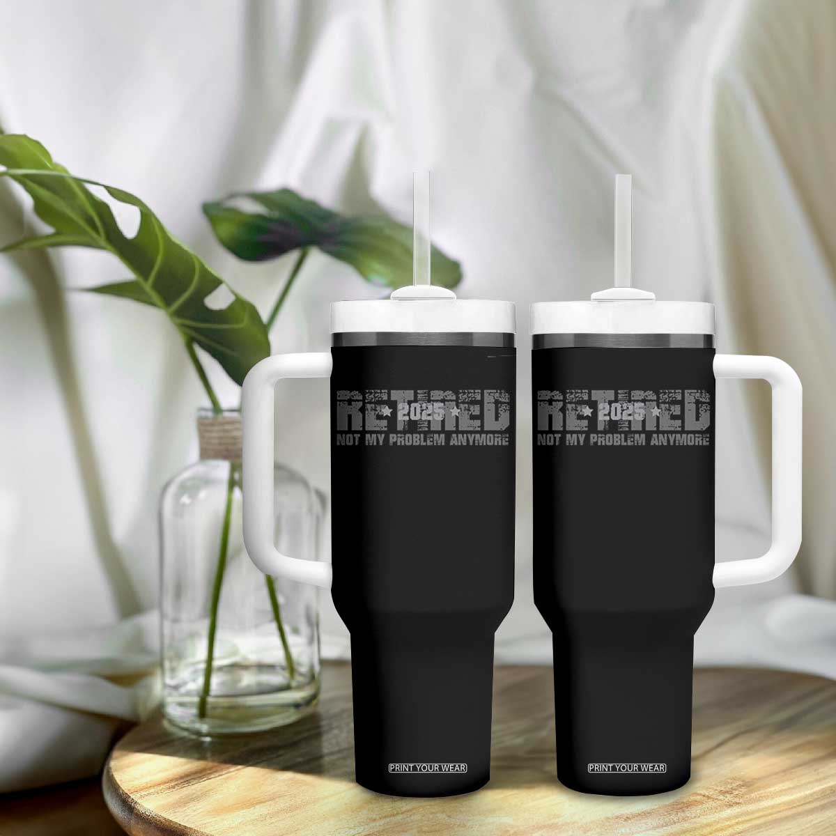 Retired Not My Problem Anymore Tumbler With Handle 2025 Retirement Gifts TS10 Print Your Wear