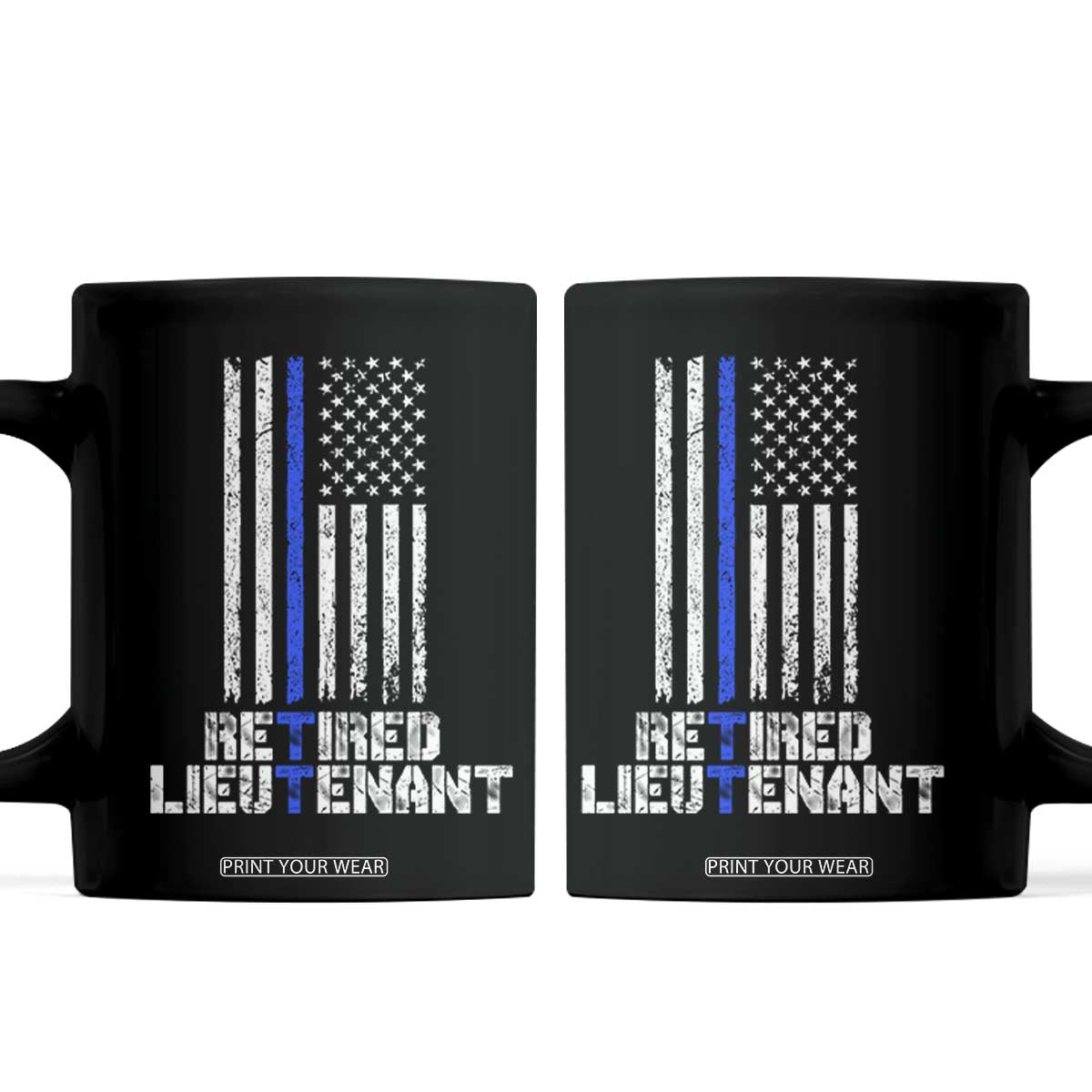 Retired Police Lieutenant Coffee Mug Retirement Blue Line American Flags TS10 Black Print Your Wear