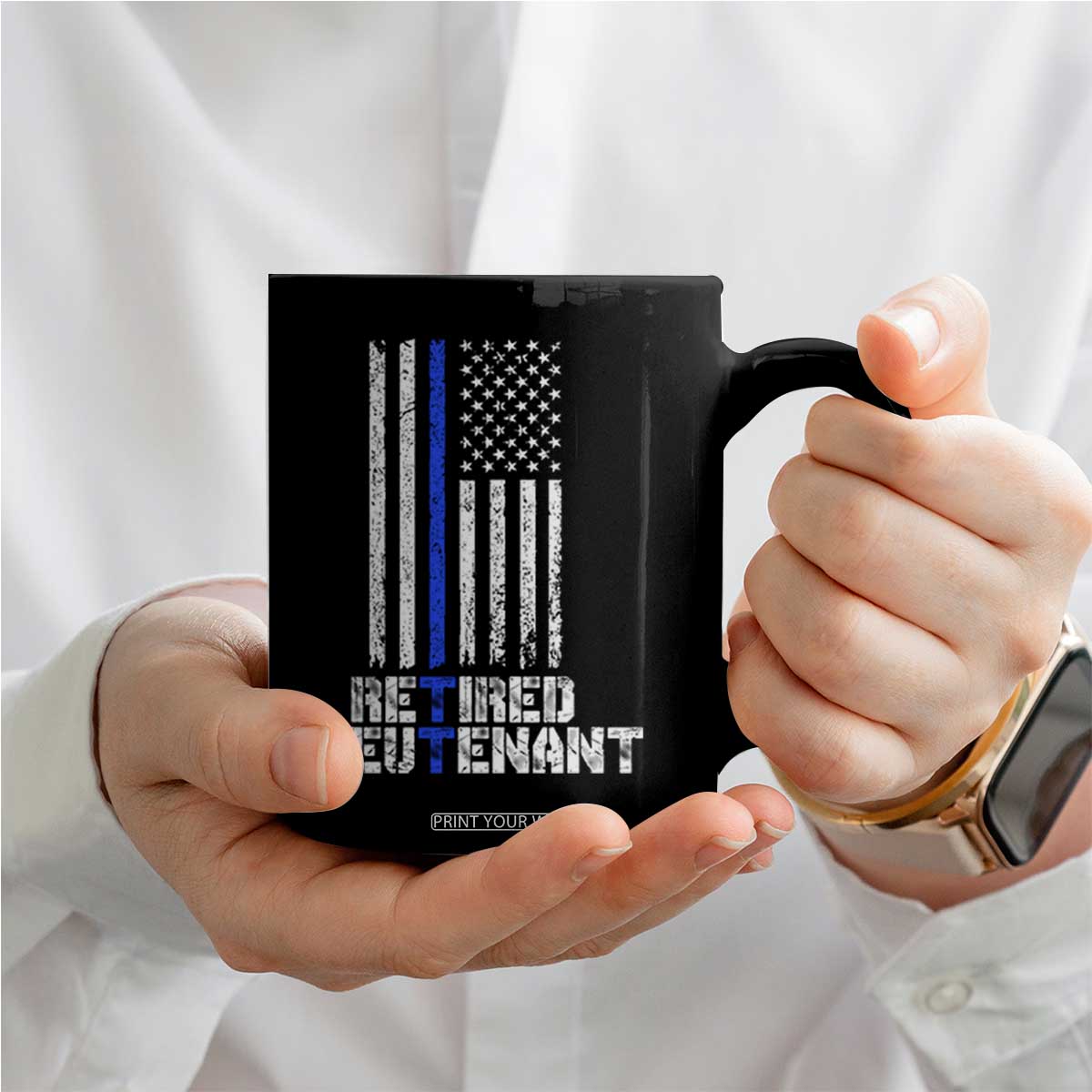 Retired Police Lieutenant Coffee Mug Retirement Blue Line American Flags TS10 Print Your Wear