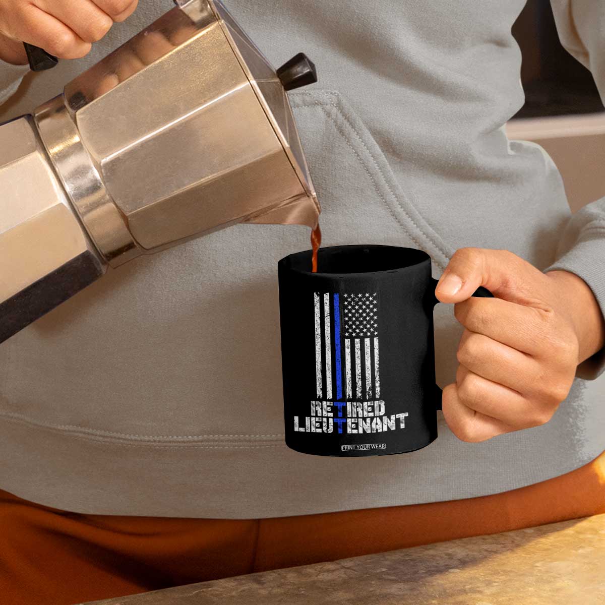 Retired Police Lieutenant Coffee Mug Retirement Blue Line American Flags TS10 Print Your Wear