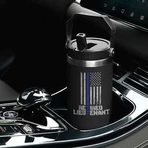 Retired Police Lieutenant Flip Straw Tumbler Retirement Blue Line American Flags TS10 Print Your Wear