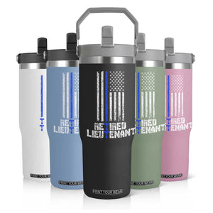Retired Police Lieutenant Flip Straw Tumbler Retirement Blue Line American Flags TS10 Print Your Wear