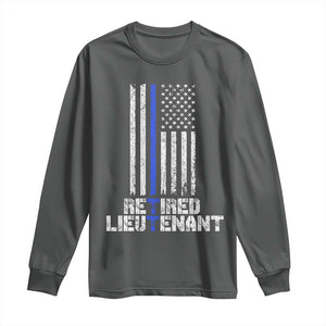 Retired Police Lieutenant Long Sleeve Shirt Retirement Blue Line American Flags TS10 Dark Heather Print Your Wear