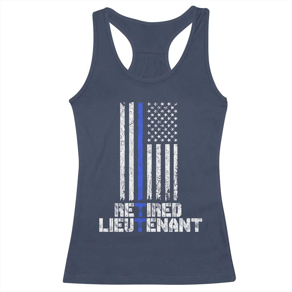 Retired Police Lieutenant Racerback Tank Top Retirement Thin Blue Line American Flags TS10 Navy Print Your Wear