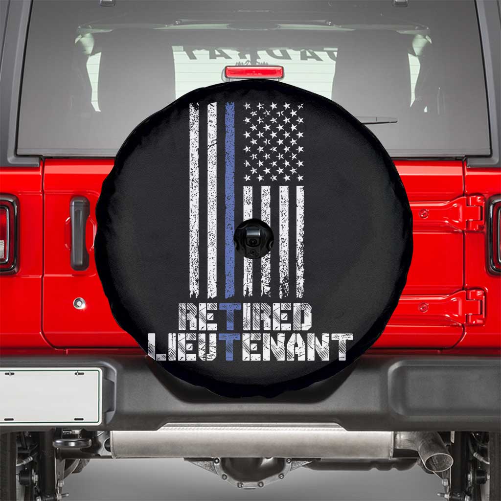 Retired Police Lieutenant Spare Tire Cover Retirement Blue Line American Flags TS10 Black Print Your Wear