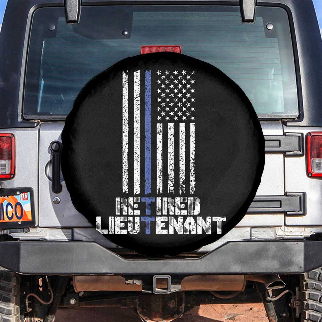 Retired Police Lieutenant Spare Tire Cover Retirement Blue Line American Flags TS10 No hole Black Print Your Wear