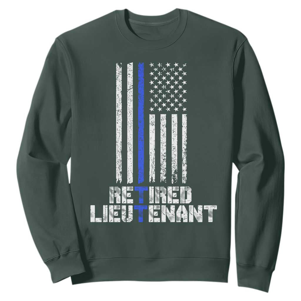 Retired Police Lieutenant Sweatshirt Retirement Blue Line American Flags TS10 Dark Forest Green Print Your Wear
