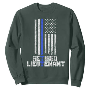Retired Police Lieutenant Sweatshirt Retirement Blue Line American Flags TS10 Dark Forest Green Print Your Wear