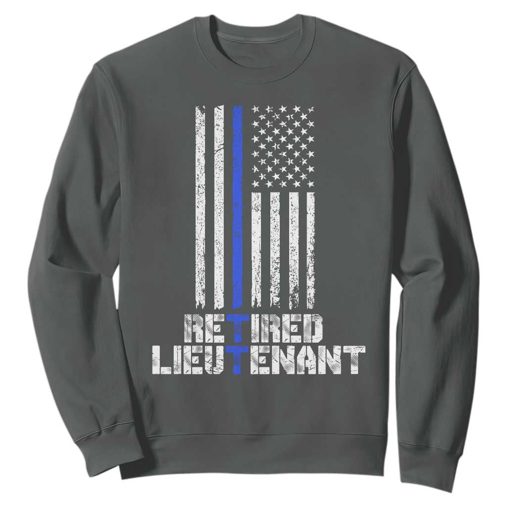 Retired Police Lieutenant Sweatshirt Retirement Blue Line American Flags TS10 Dark Heather Print Your Wear