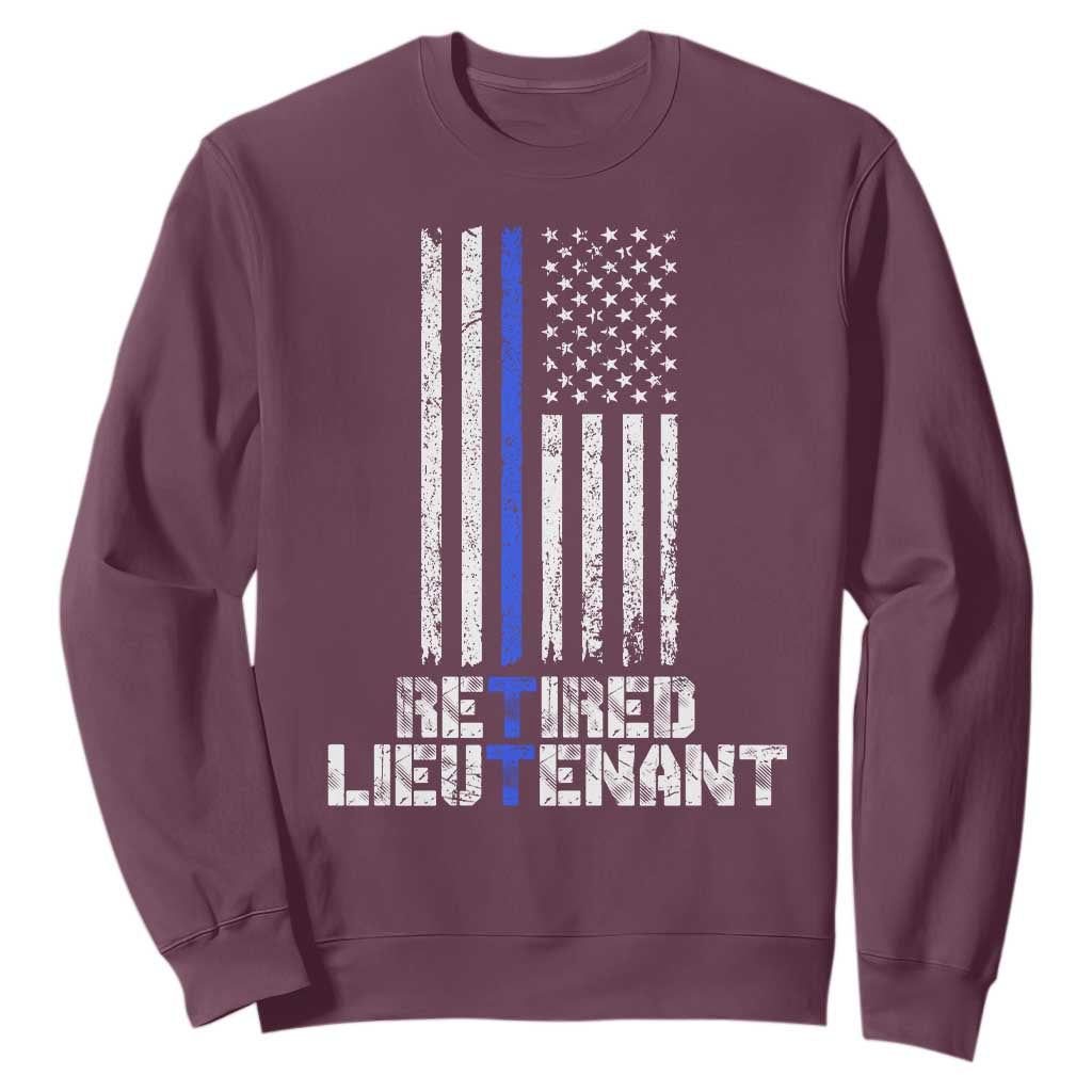 Retired Police Lieutenant Sweatshirt Retirement Blue Line American Flags TS10 Maroon Print Your Wear