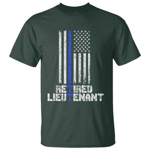 Retired Police Lieutenant T Shirt Retirement Blue Line American Flags TS10 Dark Forest Green Print Your Wear