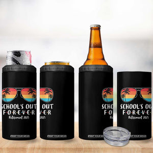 Retired Teacher 2025 4 in 1 Can Cooler Tumbler School's Out Forever Retirement Summer Vibes TS10 Print Your Wear
