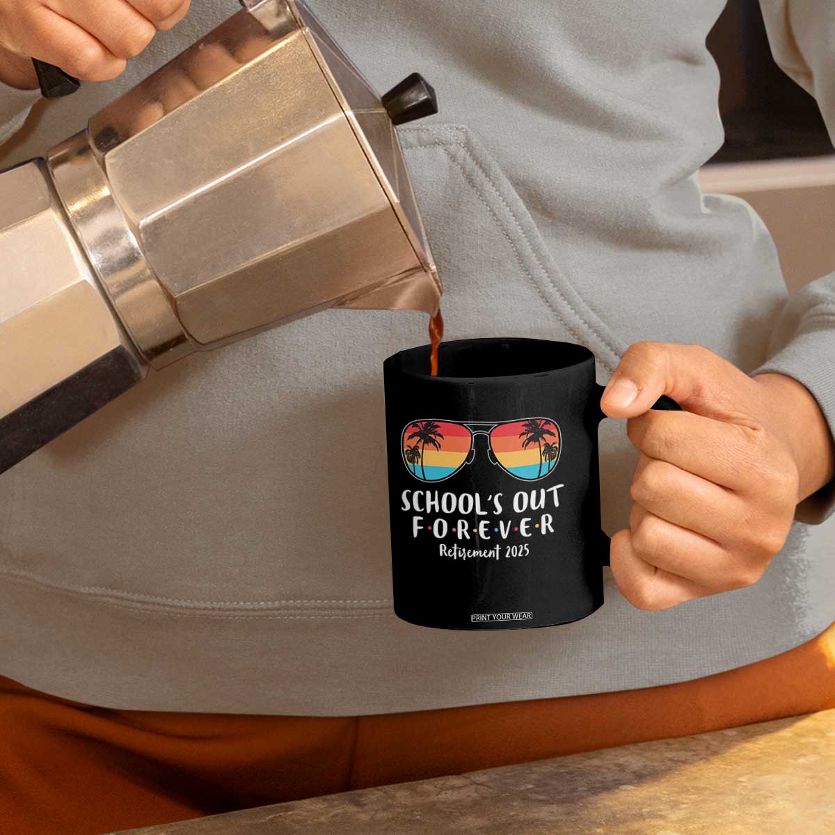 Retired Teacher 2025 Coffee Mug School's Out Forever Retirement Summer Vibes TS10 Print Your Wear