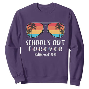 Retired Teacher 2025 Sweatshirt School's Out Forever Retirement Summer Vibes TS10 Purple Print Your Wear