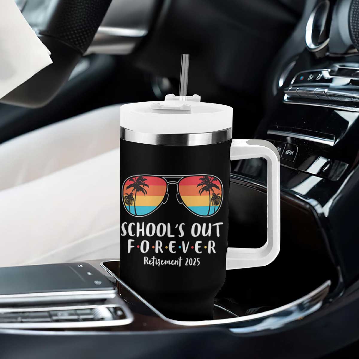 Retired Teacher 2025 Tumbler With Handle School's Out Forever Retirement Summer Vibes TS10 Print Your Wear