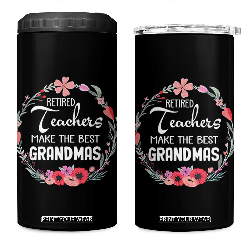 Retired Teacher 4 in 1 Can Cooler Tumbler Floral For Grandmas Retirement TS10 One Size: 16 oz Black Print Your Wear