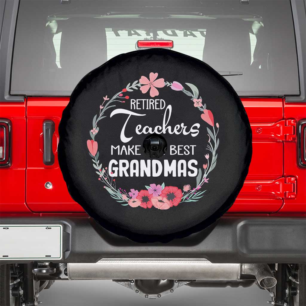 Retired Teacher Spare Tire Cover Floral For Grandmas Retirement TS10 Black Print Your Wear