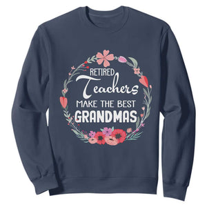 Retired Teacher Sweatshirt Floral For Grandmas Retirement TS10 Navy Print Your Wear