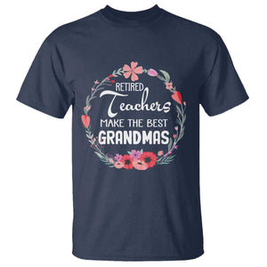 Retired Teacher T Shirt Floral For Grandmas Retirement TS10 Navy Print Your Wear