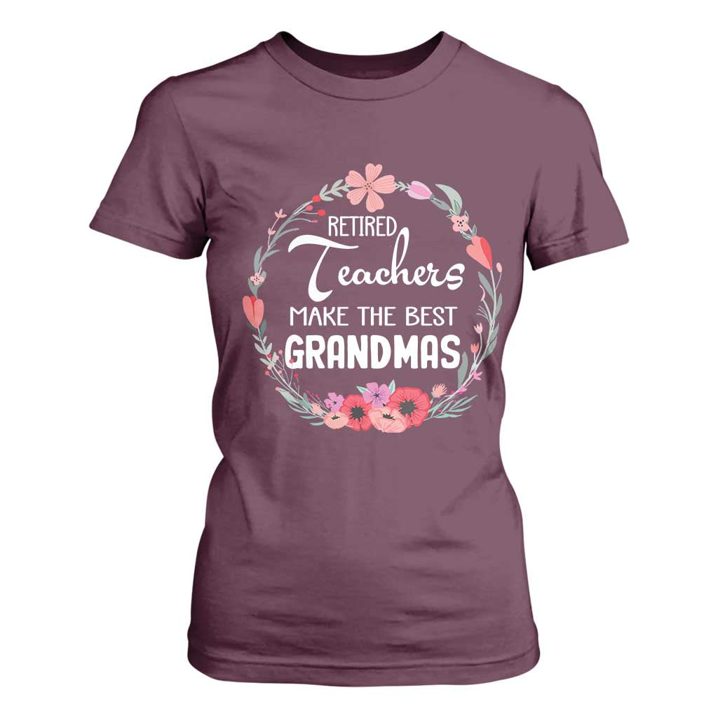 Retired Teacher T Shirt For Women Floral For Grandmas Retirement TS10 Maroon Print Your Wear