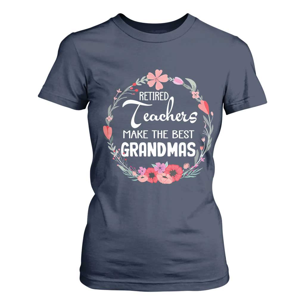 Retired Teacher T Shirt For Women Floral For Grandmas Retirement TS10 Navy Print Your Wear