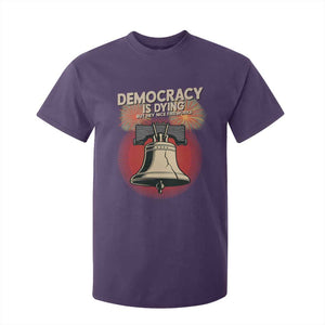 Retro 4th of July Liberty Bell T Shirt For Kid Democracy Is Dying But Hey Nice Fireworks Political Satire TS02 Purple Print Your Wear