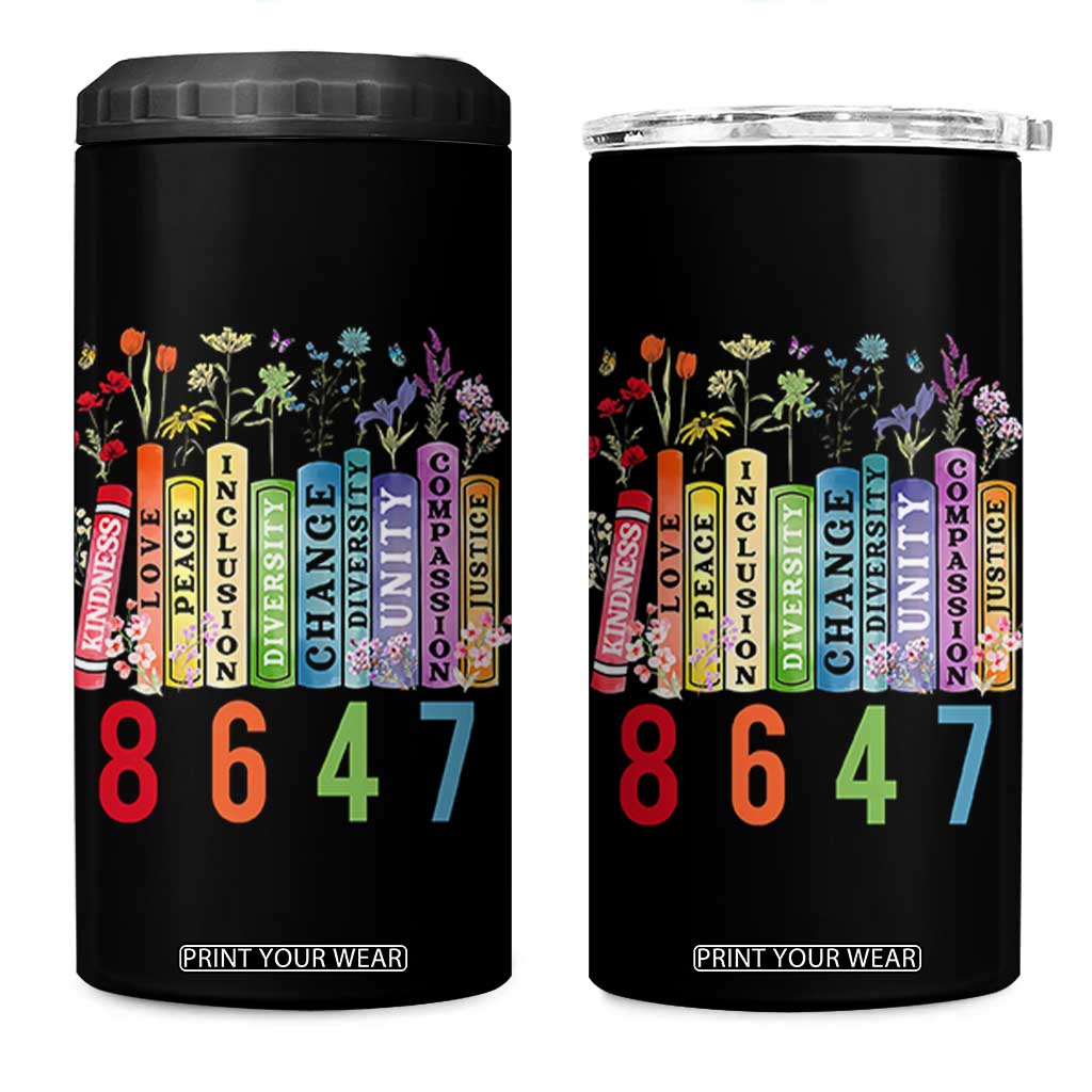 Retro 8647 4 in 1 Can Cooler Tumbler Equal Rights Book Flower Feminist Women Rights TS10 One Size: 16 oz Black Print Your Wear
