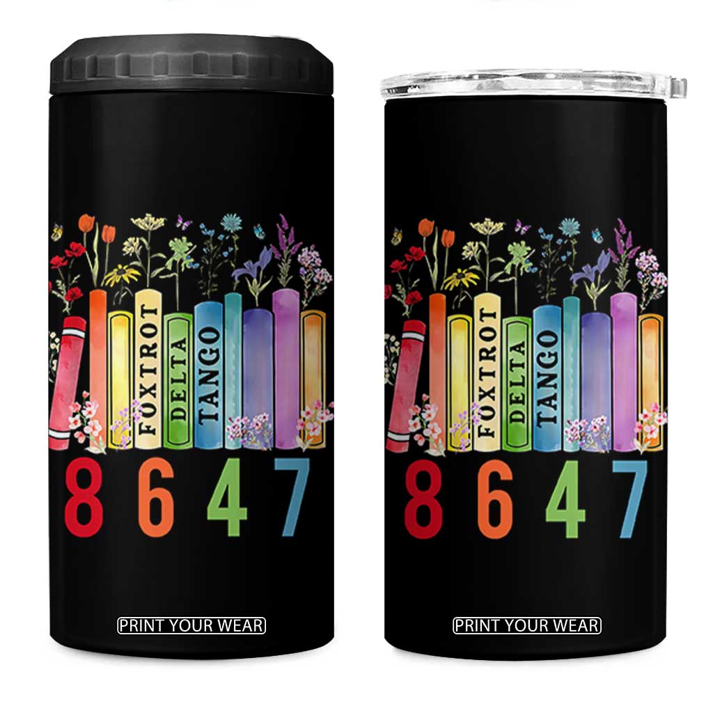 Retro 8647 4 in 1 Can Cooler Tumbler Foxtrots Delta Tangos Book Flower TS10 One Size: 16 oz Black Print Your Wear