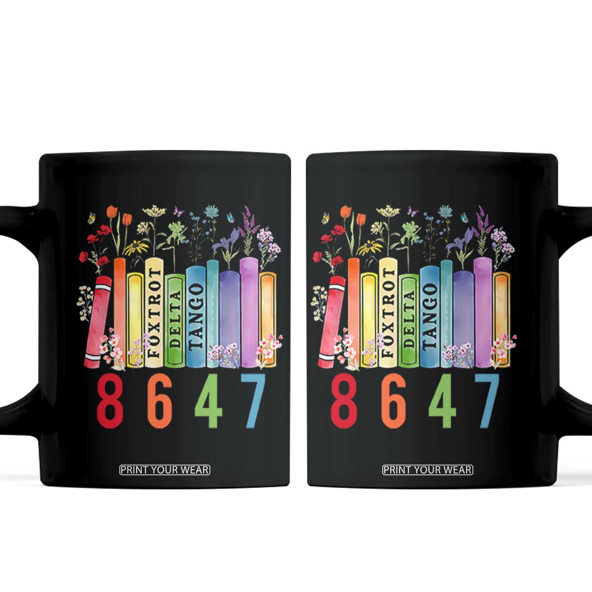 Retro 8647 Coffee Mug Foxtrots Delta Tangos Book Flower TS10 Black Print Your Wear