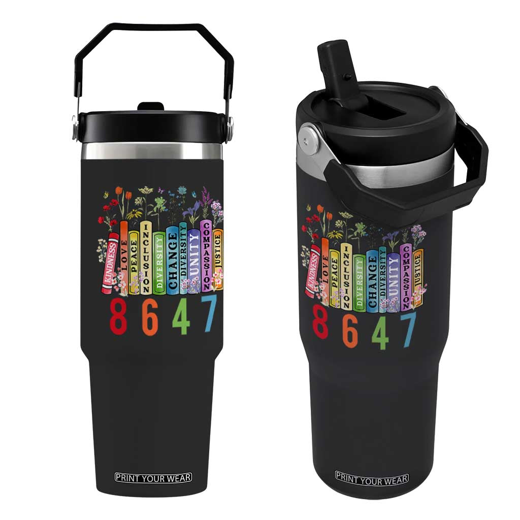 Retro 8647 Flip Straw Tumbler Equal Rights Book Flower Feminist Women Rights TS10 One Size: 30 oz Black Print Your Wear