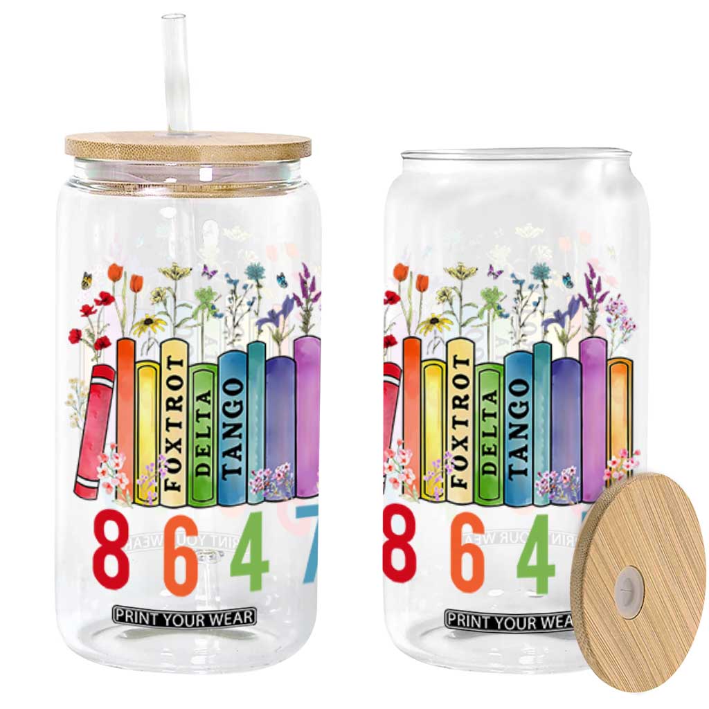 Retro 8647 Glass Can Foxtrots Delta Tangos Book Flower TS10 Black Print Your Wear