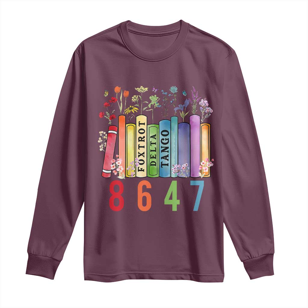 Retro 8647 Long Sleeve Shirt Foxtrots Delta Tangos Book Flower TS10 Maroon Print Your Wear