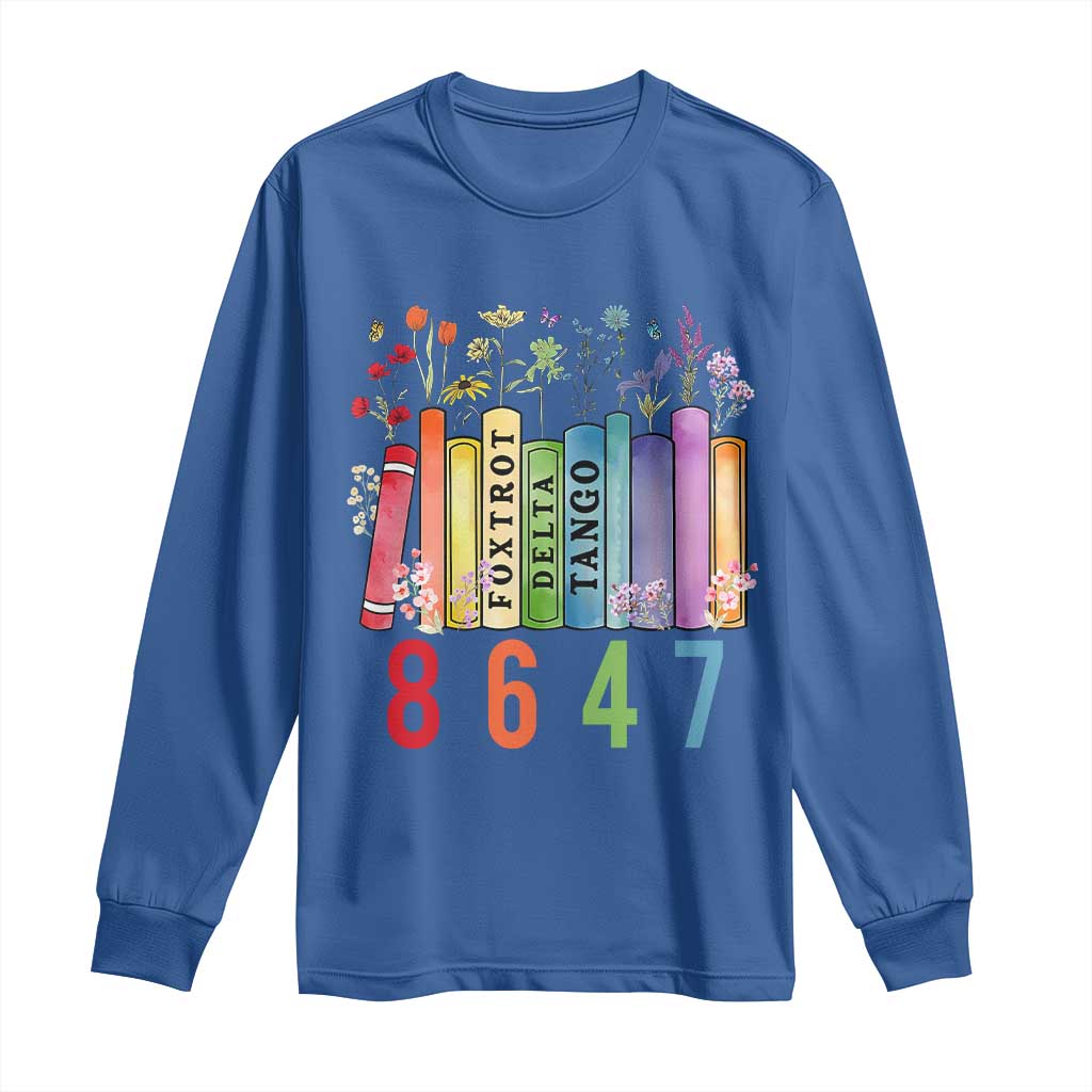 Retro 8647 Long Sleeve Shirt Foxtrots Delta Tangos Book Flower TS10 Royal Blue Print Your Wear