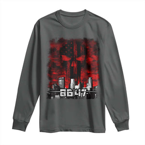 Retro 8647 Long Sleeve Shirt Vintage USA American Flag Skull TS10 Dark Heather Print Your Wear