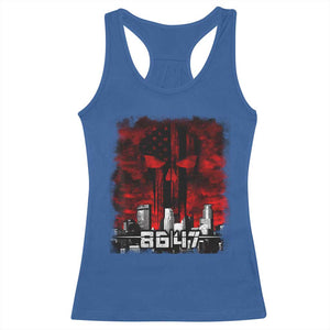 Retro 8647 Racerback Tank Top Vintage USA American Flag Skull TS10 Royal Blue Print Your Wear