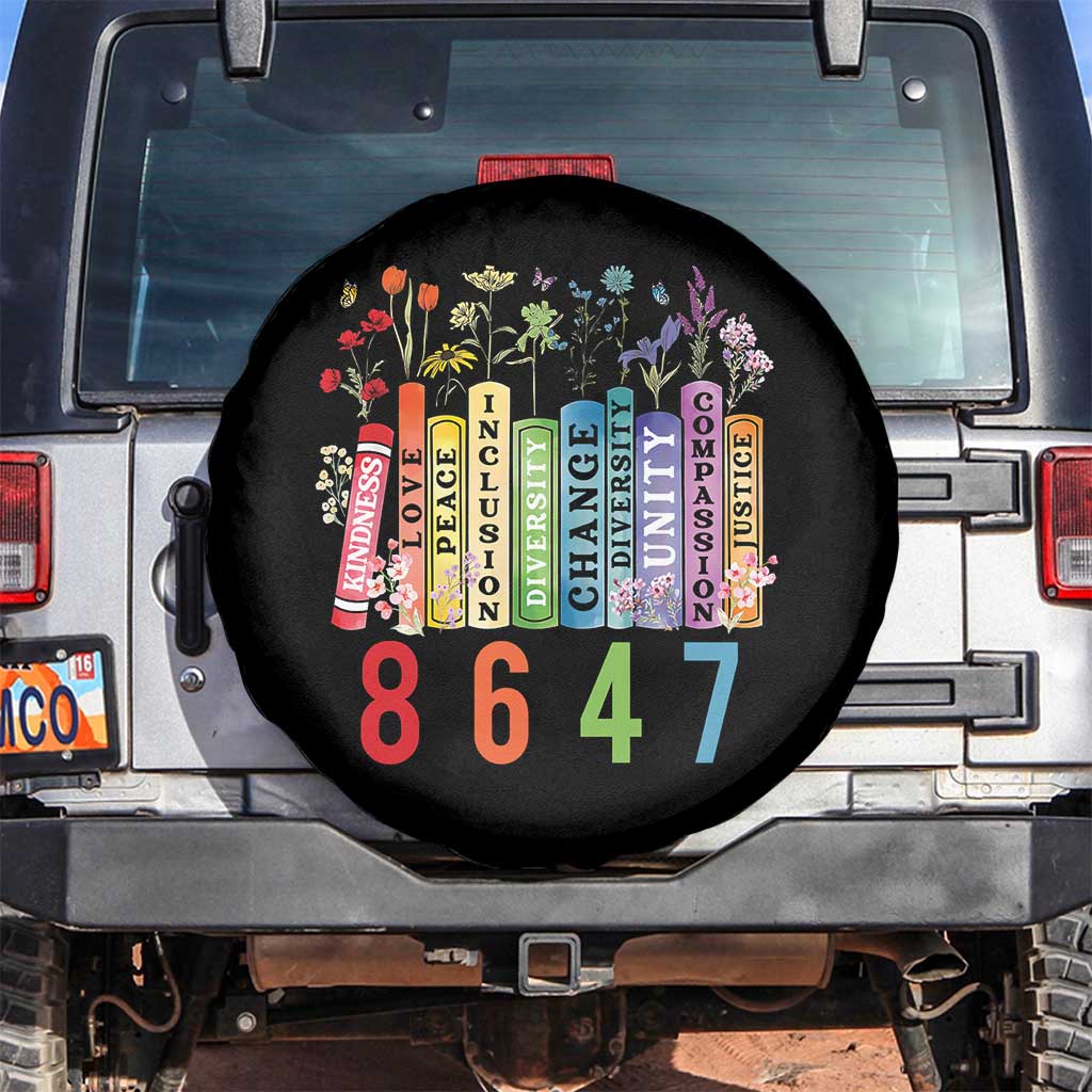 Retro 8647 Spare Tire Cover Equal Rights Book Flower Feminist Women Rights TS10 No hole Black Print Your Wear