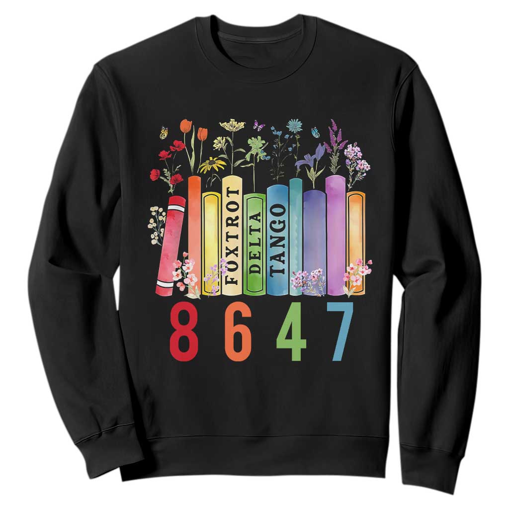 Retro 8647 Sweatshirt Foxtrots Delta Tangos Book Flower TS10 Black Print Your Wear