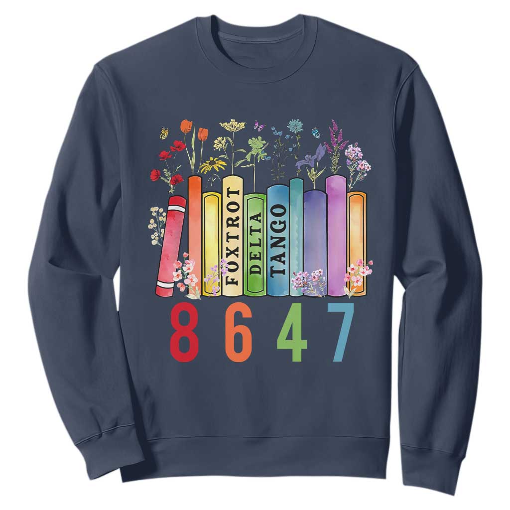 Retro 8647 Sweatshirt Foxtrots Delta Tangos Book Flower TS10 Navy Print Your Wear
