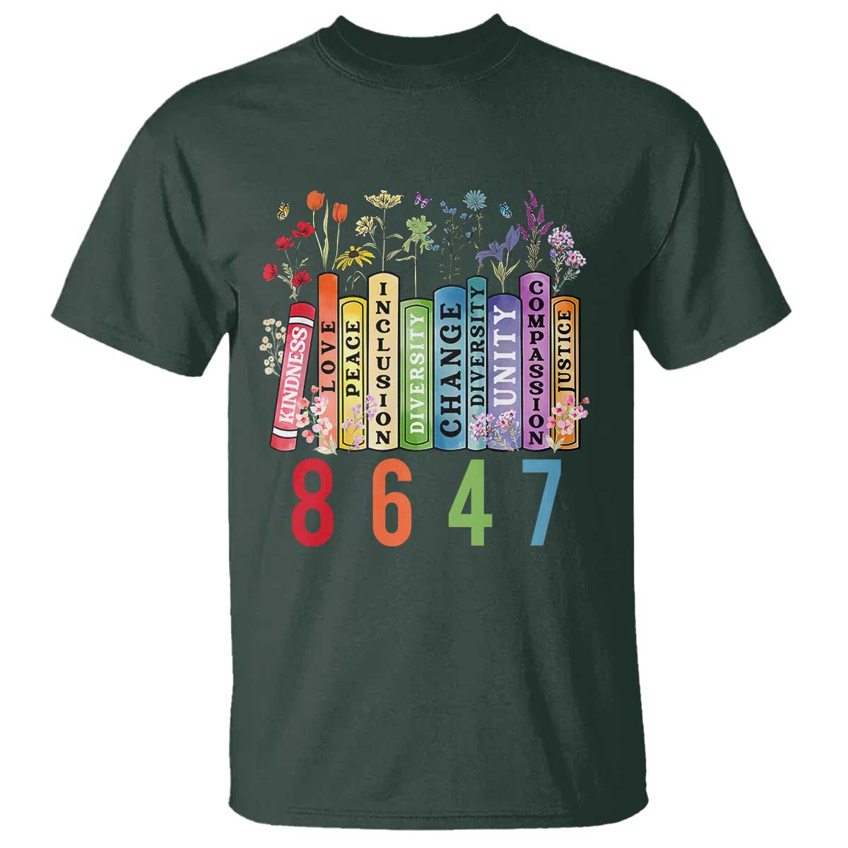 Retro 8647 T Shirt Equal Rights Book Flower Feminist Women Rights TS10 Dark Forest Green Print Your Wear