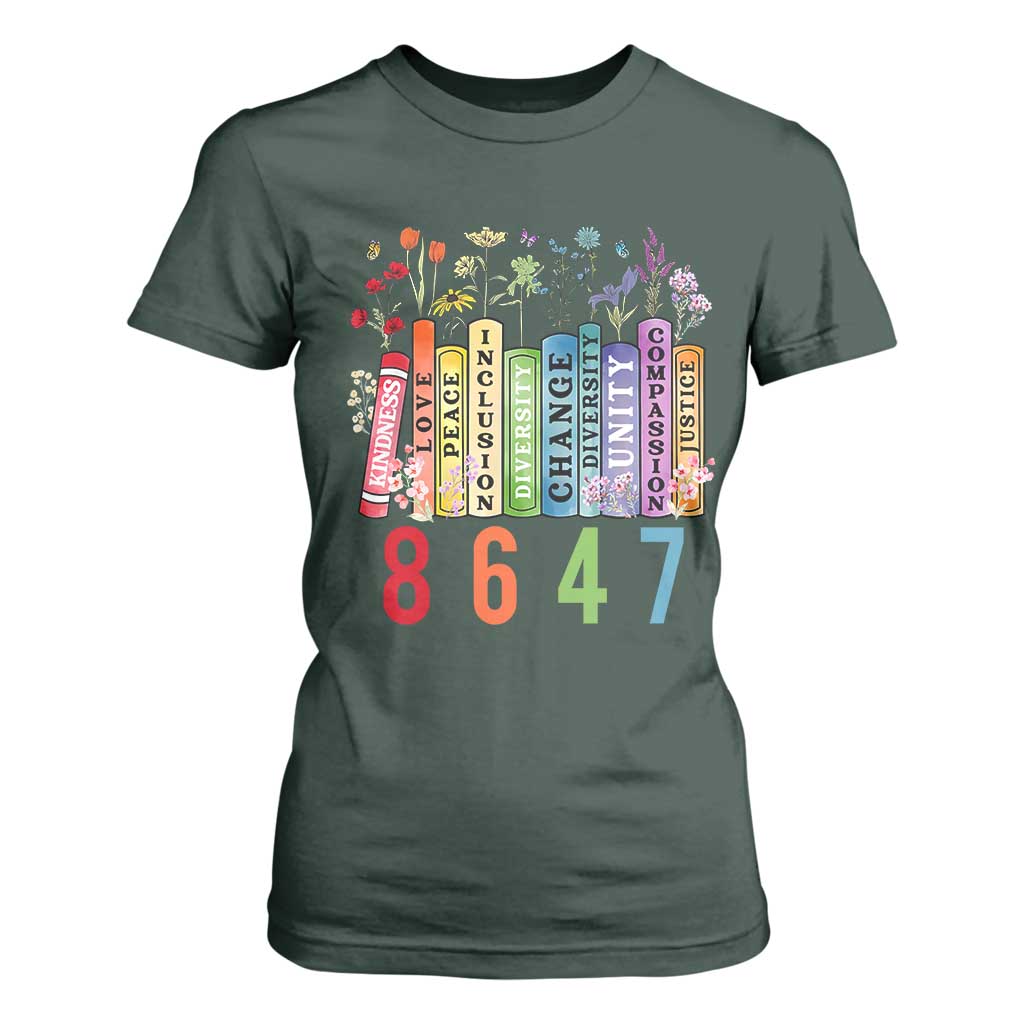 Retro 8647 T Shirt For Women Equal Rights Book Flower Feminist Women Rights TS10 Dark Forest Green Print Your Wear