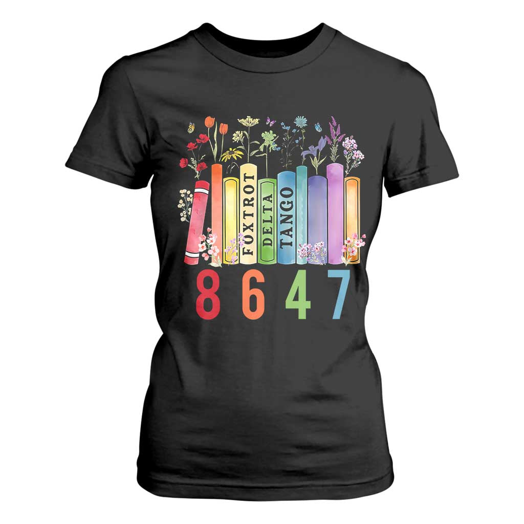 Retro 8647 T Shirt For Women Foxtrots Delta Tangos Book Flower TS10 Black Print Your Wear