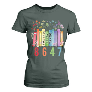 Retro 8647 T Shirt For Women Foxtrots Delta Tangos Book Flower TS10 Dark Forest Green Print Your Wear