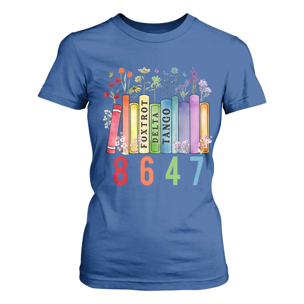 Retro 8647 T Shirt For Women Foxtrots Delta Tangos Book Flower TS10 Royal Blue Print Your Wear