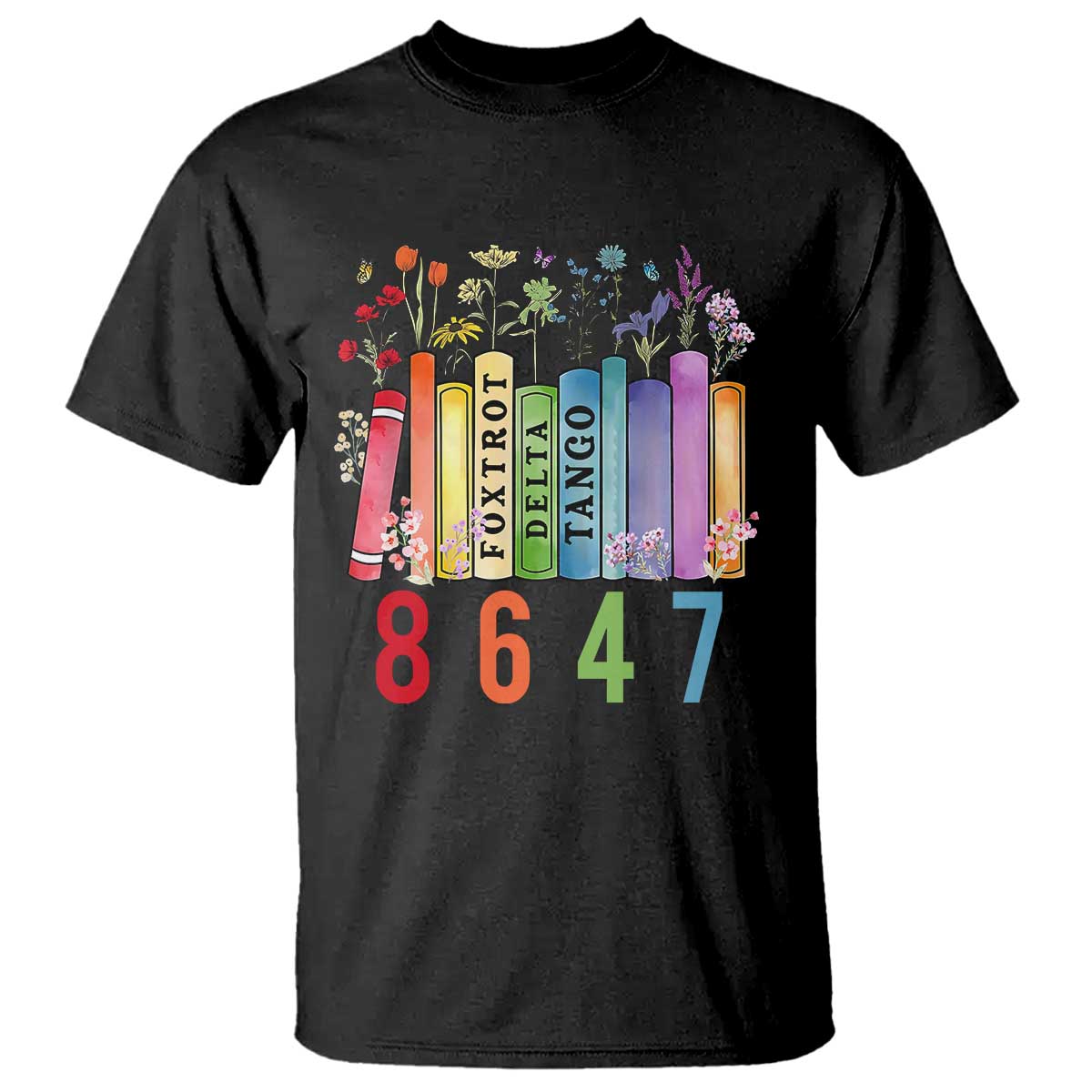Retro 8647 T Shirt Foxtrots Delta Tangos Book Flower TS10 Black Print Your Wear