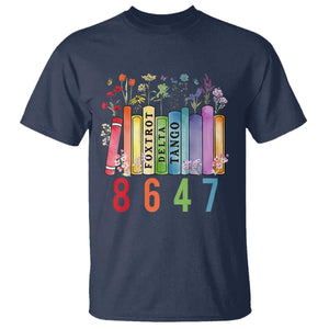 Retro 8647 T Shirt Foxtrots Delta Tangos Book Flower TS10 Navy Print Your Wear