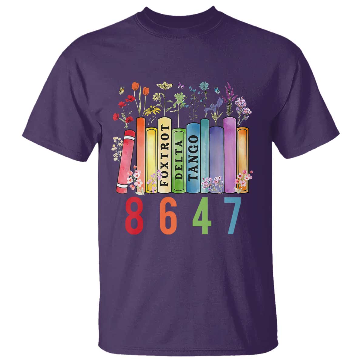 Retro 8647 T Shirt Foxtrots Delta Tangos Book Flower TS10 Purple Print Your Wear